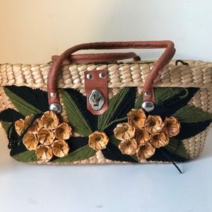 Wicker Basket Purse with Flower Design